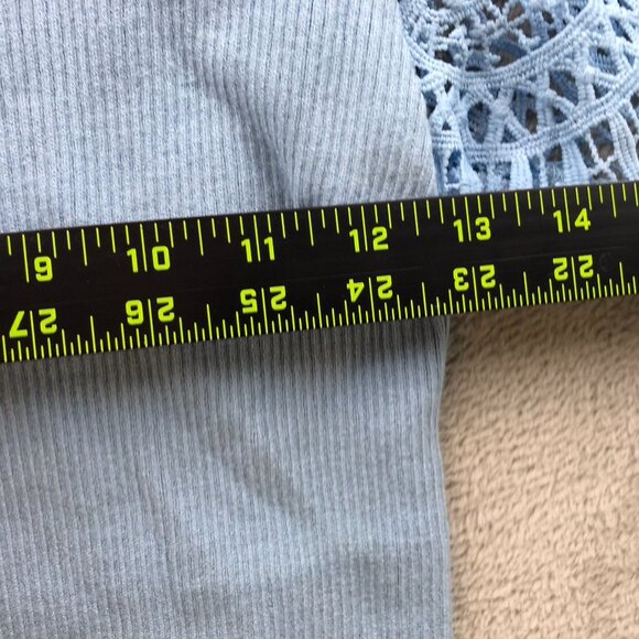 NWT Bibi Womens Blouse Size XL Blue Rib Knit Lace Sleeve Peasant Boho Casual - Picture 5 of 11